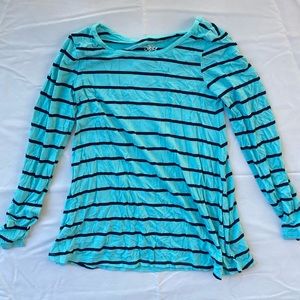 Girls Justice Blue and Black Stripped Light Long Sleeve Shirt
